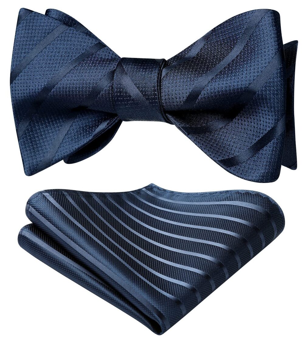7445 Bow Ties Navy Blue Bow Tie Self Tie Bowtie Handkerchief Set Formal